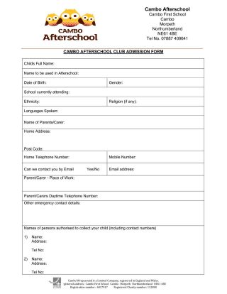 Afterschool Registration Form